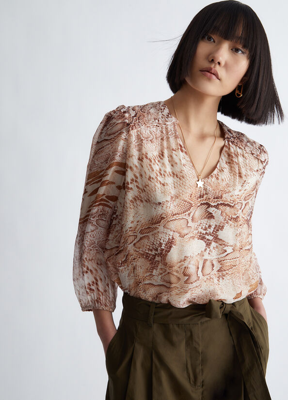 Beige Liu Jo Chiffon Python Blouse Women's Shirts | PKS-065149