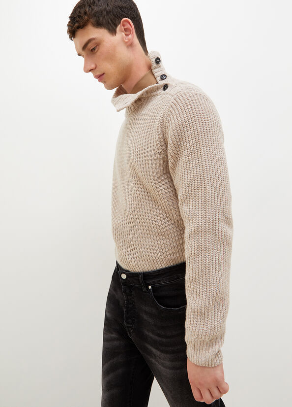 Beige Liu Jo Turtleneck With Logo Buttons Men's Sweaters | BLZ-129674