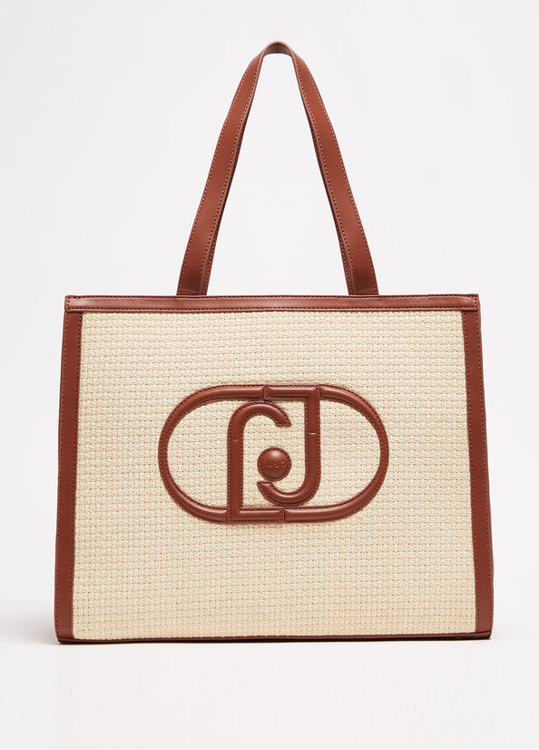 Beige Liu Jo WovenWith Logo Women's Shopper Bag | NSR-106827