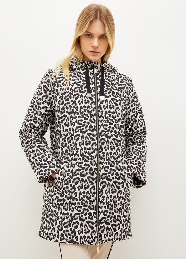 Black Liu Jo Animal-Print Padded Women's Coats | CUY-072481