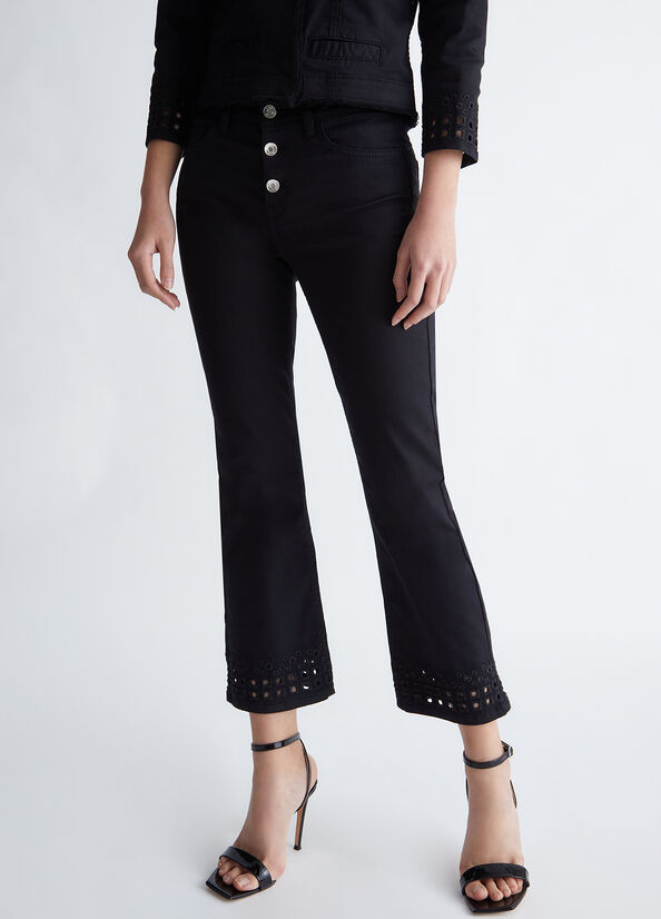 Black Liu Jo Bottom Up With Embroidery Women's Pants | FDR-648053