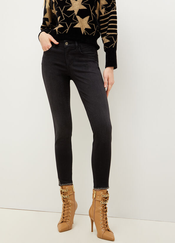 Black Liu Jo Bottom Up With Gemstones Women's Skinny Jeans | JOA-953014