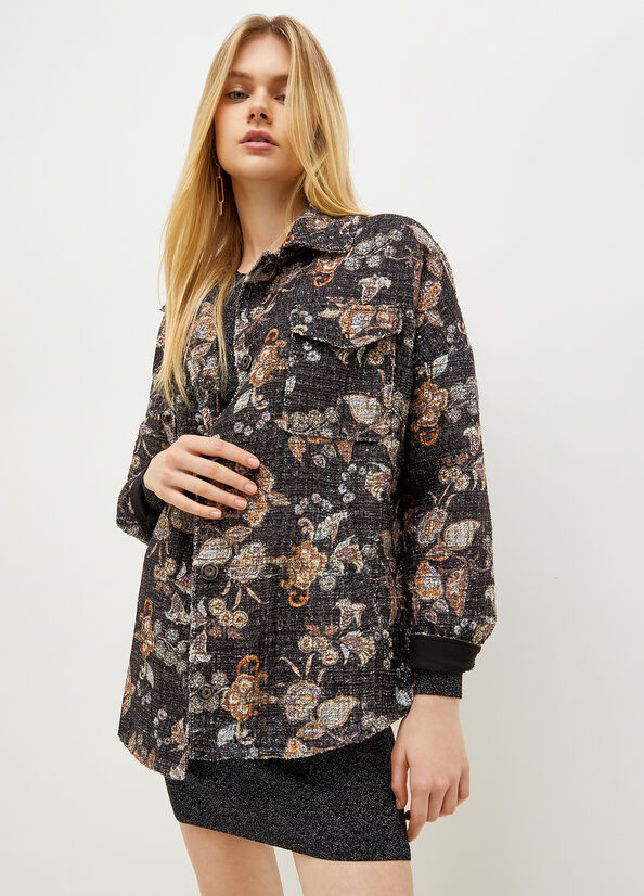 Black Liu Jo Bouclé Over With Print Women's Jackets | BUX-631279