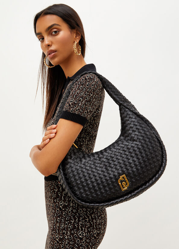 Black Liu Jo Braided With Logo Women's Shoulder Bags | ULA-702358