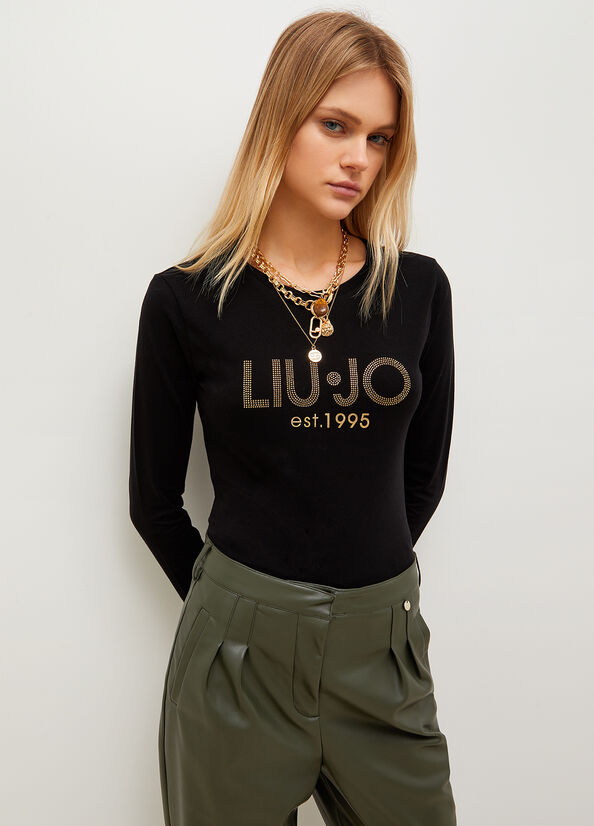 Black Liu Jo Cotton With Logo Women's T Shirts | QYG-213459