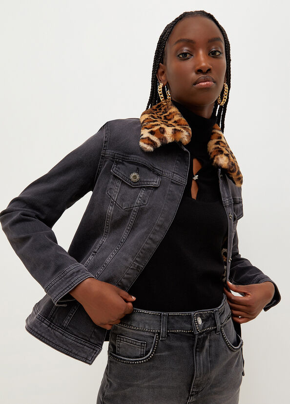 Black Liu Jo Denim With Synthetic Fur Women's Jackets | LQP-768491