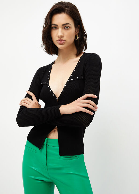 Black Liu Jo Eco-Friendly Cardigan With Studs Women's Sweaters | JZG-593461