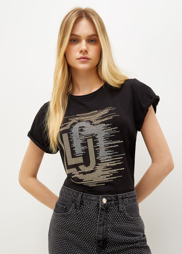 Black Liu Jo Eco-Friendly Jersey With Logo Women's T Shirts | SIJ-741835