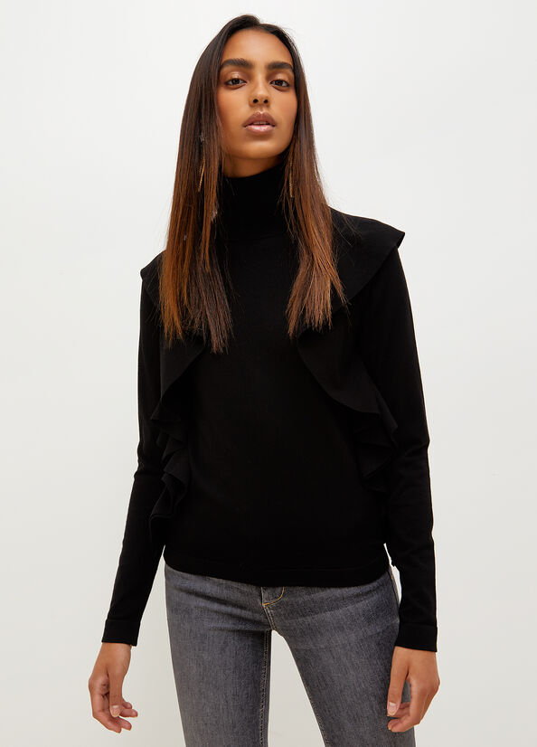 Black Liu Jo Eco-Friendly Turtleneck With Ruching Women's Sweaters | ILU-709381