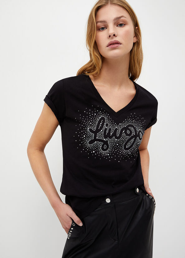 Black Liu Jo Eco-Friendly With Logo Women's Tops | EIT-748692