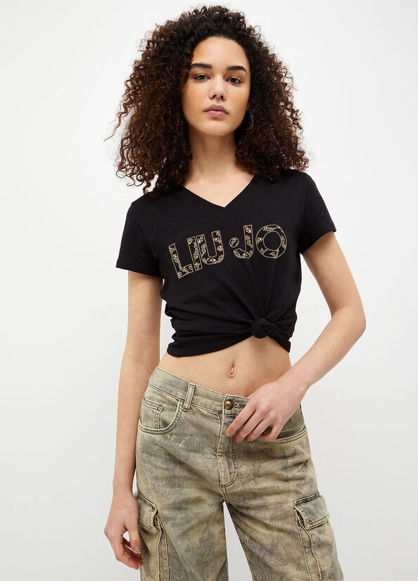 Black Liu Jo Eco-Friendly With Logo Women's Tops | MAT-362485