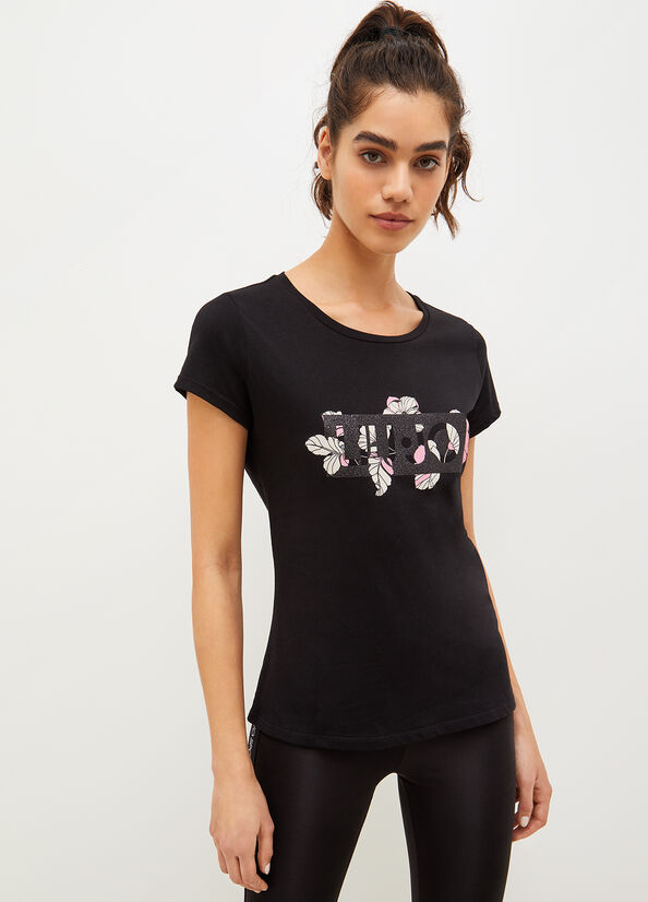 Black Liu Jo Eco-Friendly With Logo Women's T Shirts | QOX-259681