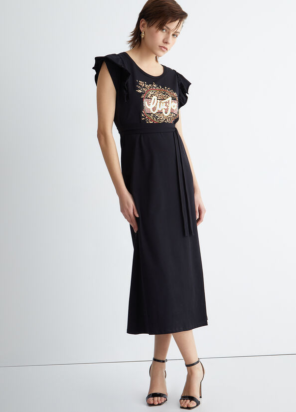 Black Liu Jo Eco-Friendly With Logo Women's Dress | SBK-590613