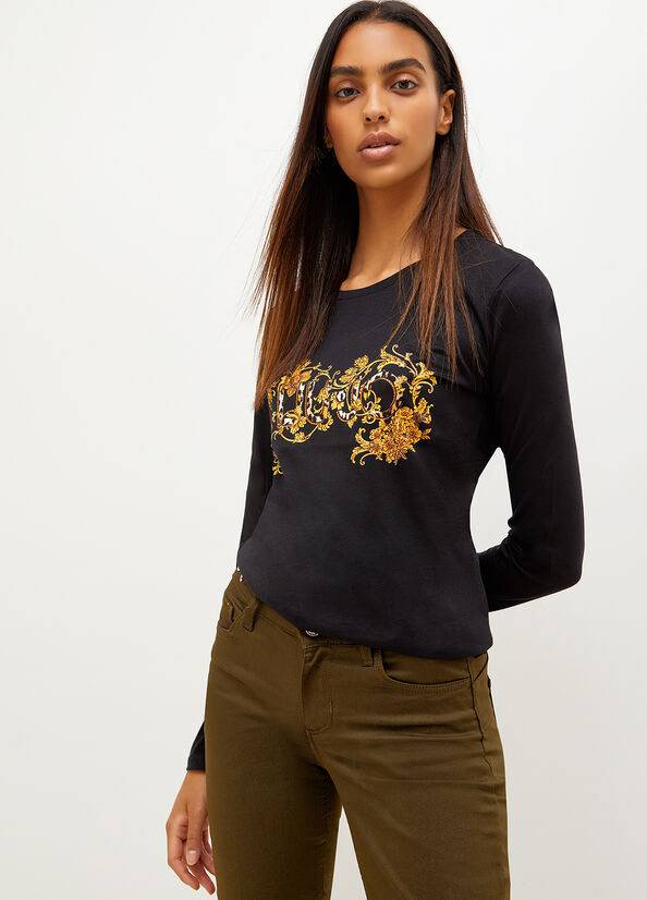 Black Liu Jo Eco-Friendly With Print Women's T Shirts | OFI-358419