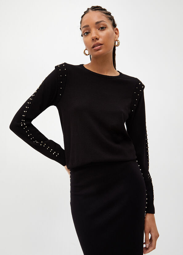 Black Liu Jo Eco-Friendly With Studs Women's Sweaters | ODX-084976