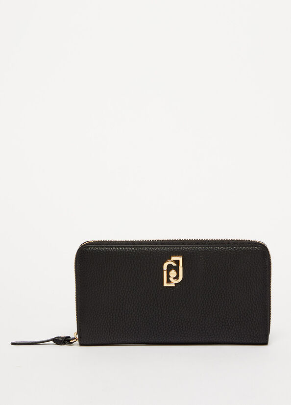 Black Liu Jo Eco-Friendly Zip-Around Women's Wallets | WFN-742530