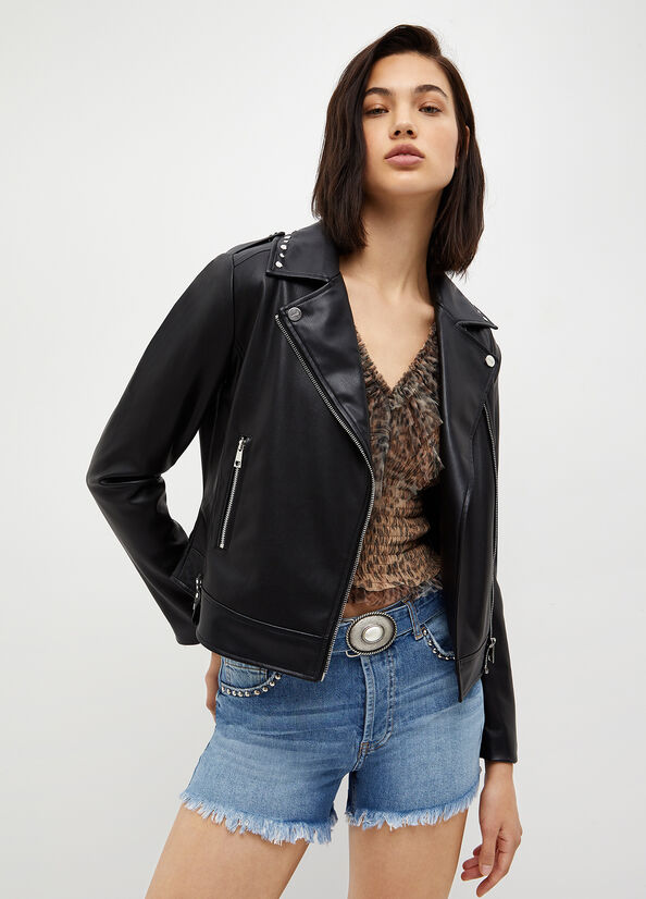 Black Liu Jo Fabric Biker Women's Jackets | UYV-420875