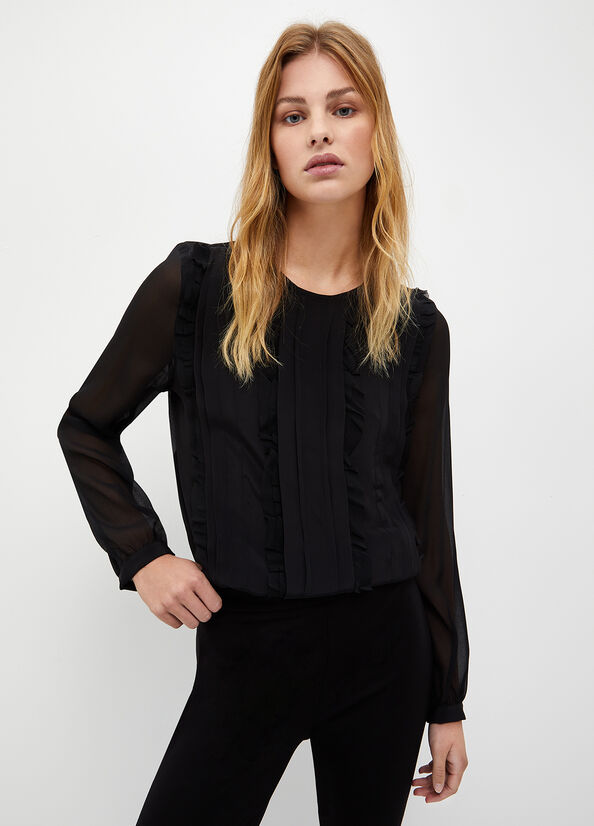 Black Liu Jo Georgette Blouse Women's Shirts | YNG-235087