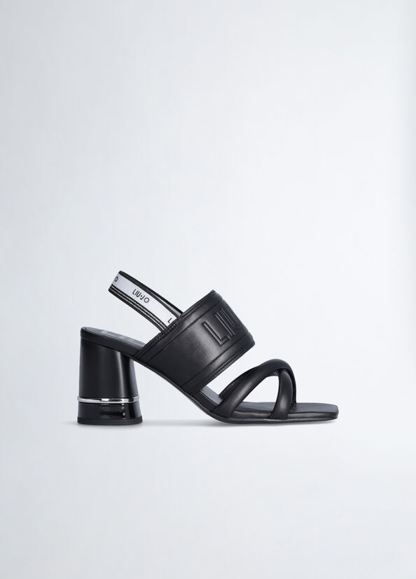 Black Liu Jo Heeled With Maxi Logo Women's Sandals | NST-179240