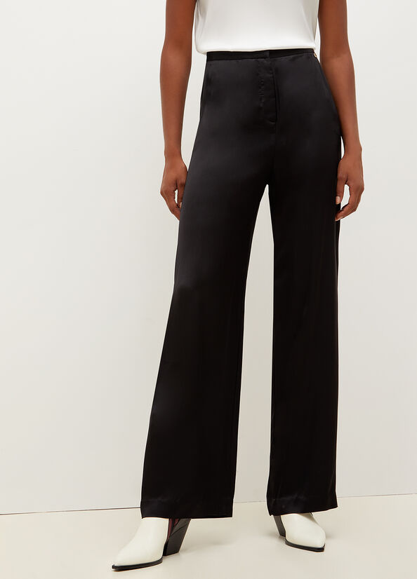 Black Liu Jo High-Rise Satin Women's Pants | EZF-067812