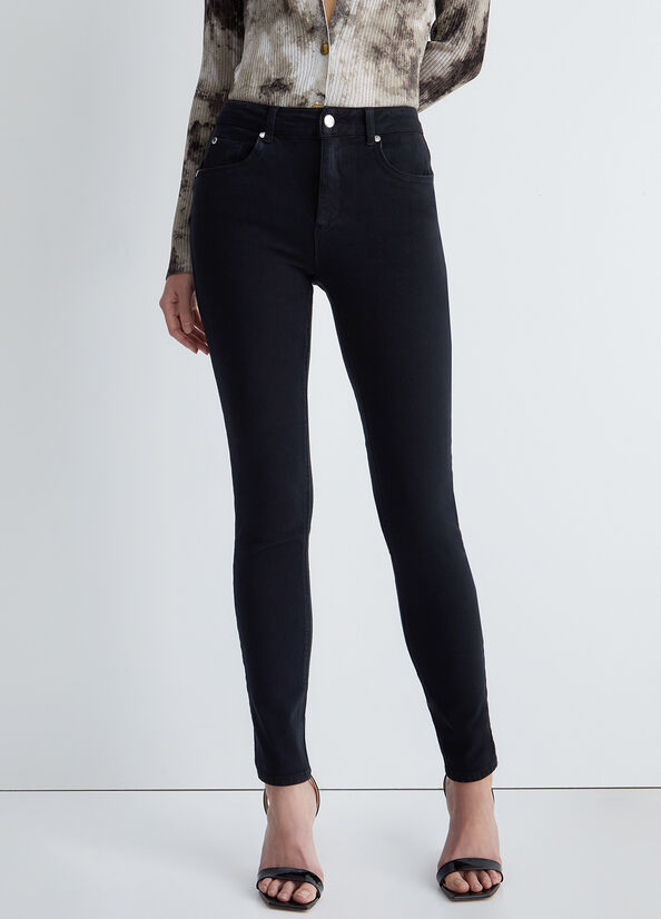 Black Liu Jo High-Waisted Bottom Up Women's Pants | KEG-401569