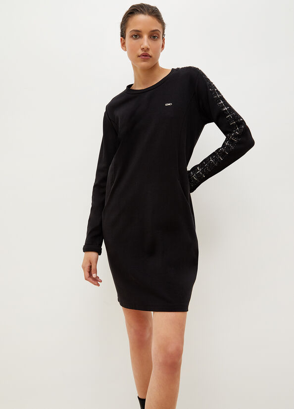 Black Liu Jo Jersey With Check Motif Women's Dress | KVP-310876