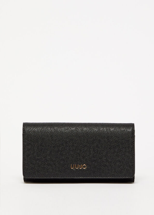 Black Liu Jo Large With Logo Women's Wallets | KDU-076248