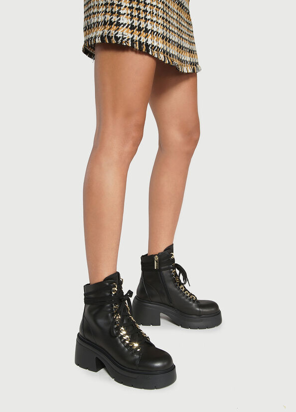 Black Liu Jo Leather With Jewelled Chain Women's Ankle Boots | WGV-256971