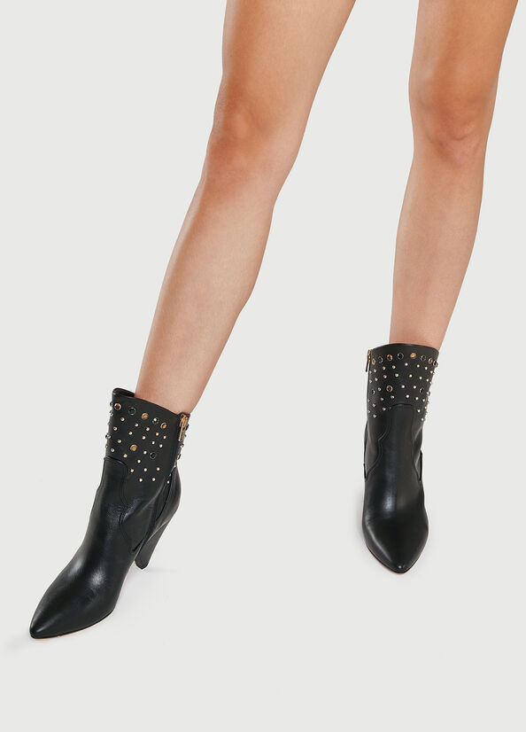 Black Liu Jo Leather With Jewels Women's Ankle Boots | AKC-402378