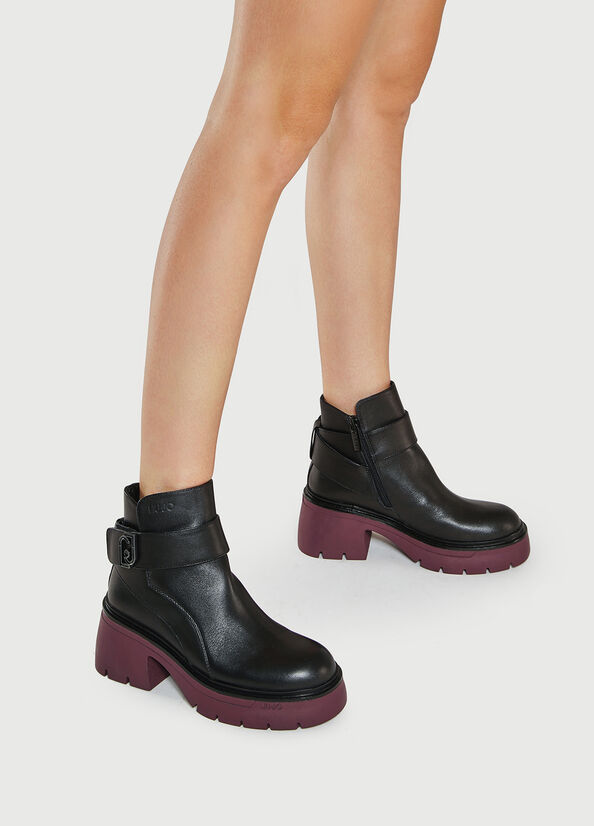 Black Liu Jo Leather With Logo Women's Ankle Boots | IOJ-041892