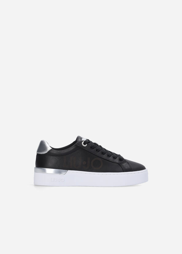 Black Liu Jo Leather With Logo Women's Sneakers | HQA-629157