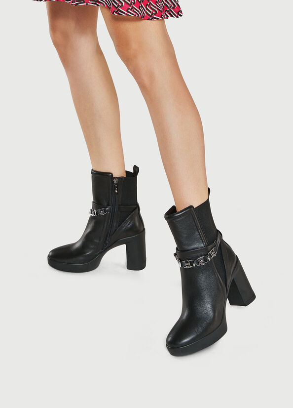 Black Liu Jo Leather With Wide Heel Women's Ankle Boots | ZJL-207364