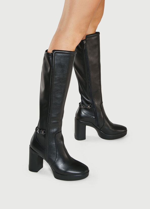 Black Liu Jo Leather With Wide Heel Women's Ankle Boots | ZRC-795012