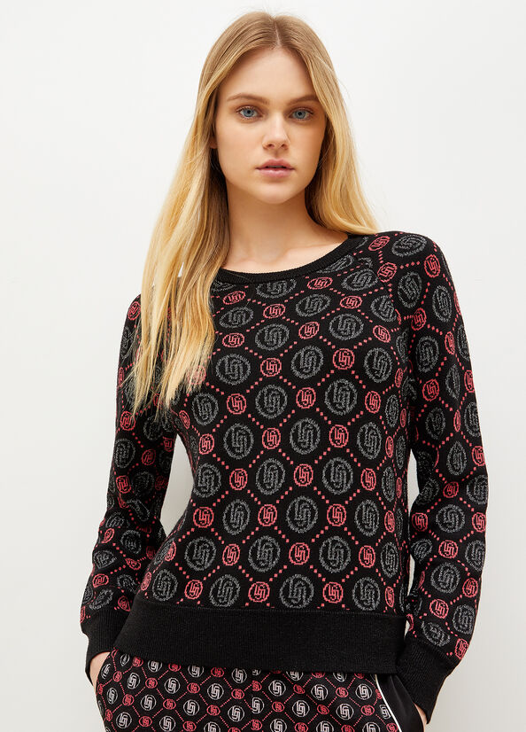 Black Liu Jo Lurex® Blend Jacquard Women's Sweaters | JHR-401276