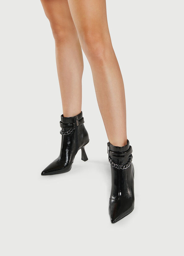 Black Liu Jo Patent With Chain Women's Ankle Boots | YVD-275691