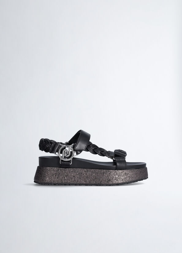 Black Liu Jo Platform With Braiding Women's Sandals | LHU-463701