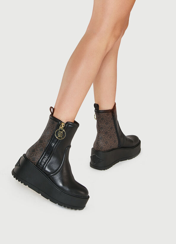 Black Liu Jo Platform With Monogram Details Women's Ankle Boots | AIS-186549