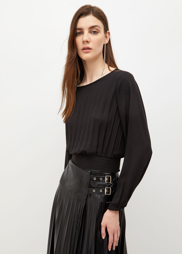 Black Liu Jo Pleated Blouse Women's Shirts | NSC-632875