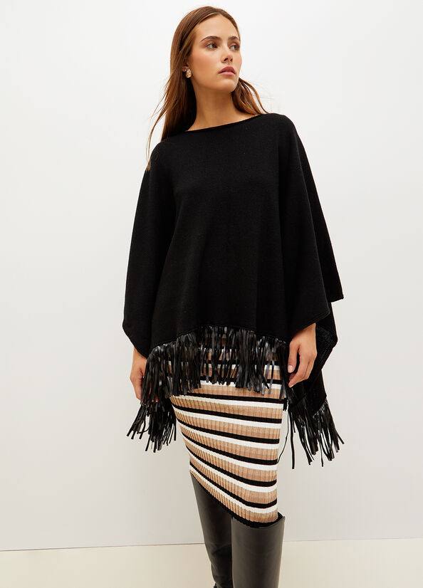 Black Liu Jo Poncho With Fringes Women's Coats | LIR-092415