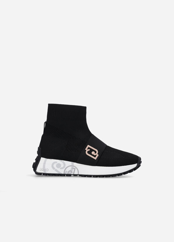 Black Liu Jo Sock With Logo Women's Sneakers | PQO-428370