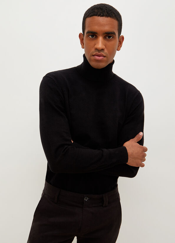 Black Liu Jo Turtleneck In Cotton Men's Sweaters | YIK-869140