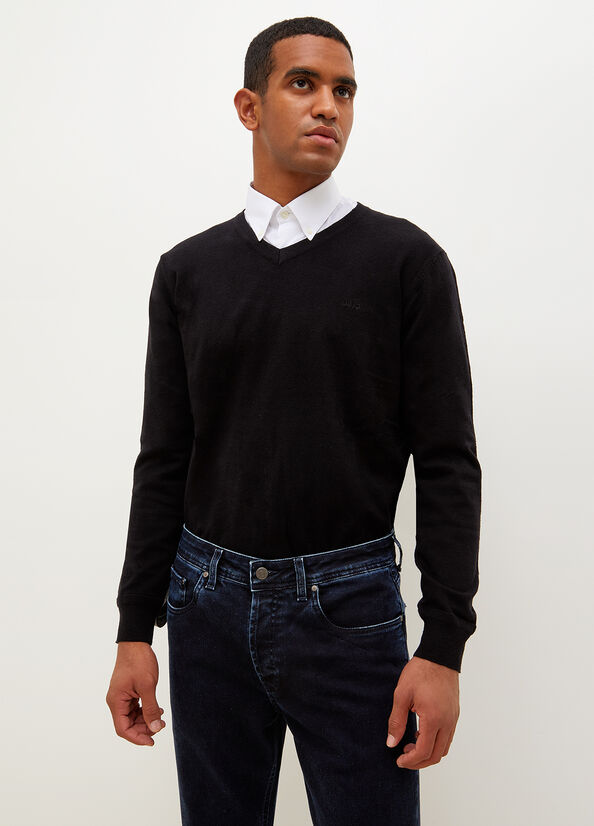 Black Liu Jo V-Neck Men's Sweaters | JHE-802135