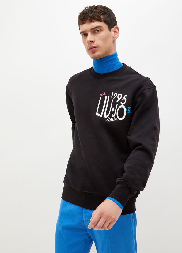 Black Liu Jo With 1995 Print Men's Sweaters | IYE-347918