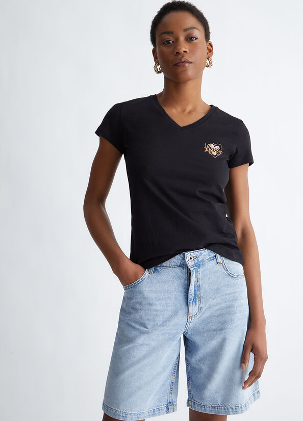 Black Liu Jo With Heart And Logo Women's Tops | UJW-508671