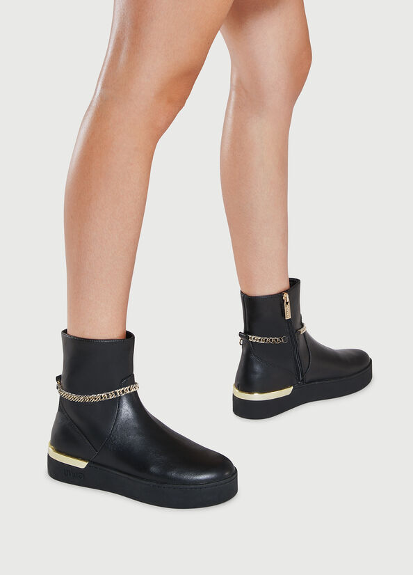 Black Liu Jo With Jewel Chain Women's Ankle Boots | NOK-839407