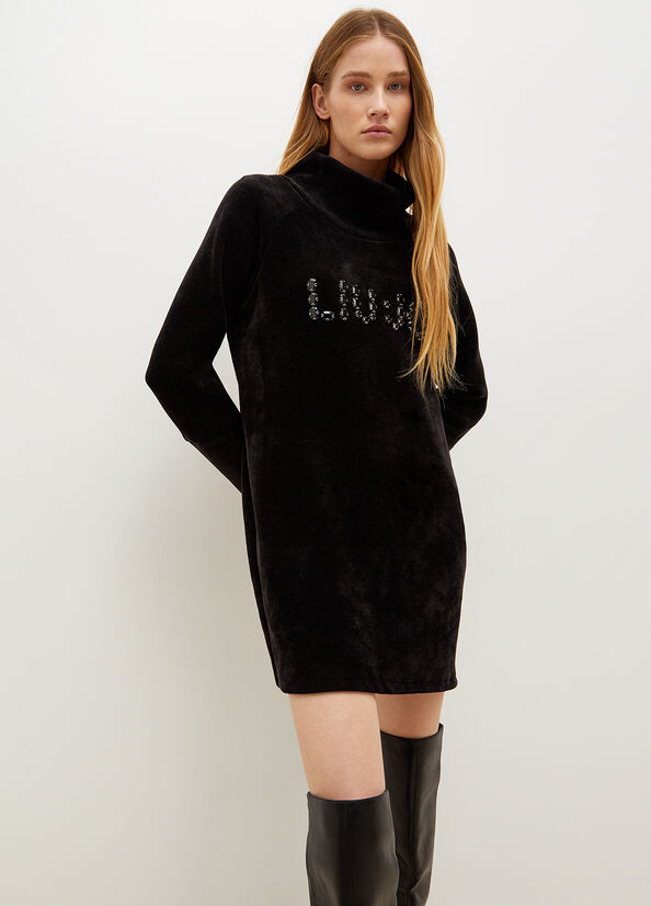 Black Liu Jo With Logo And Gemstones Women's Dress | PQF-760945