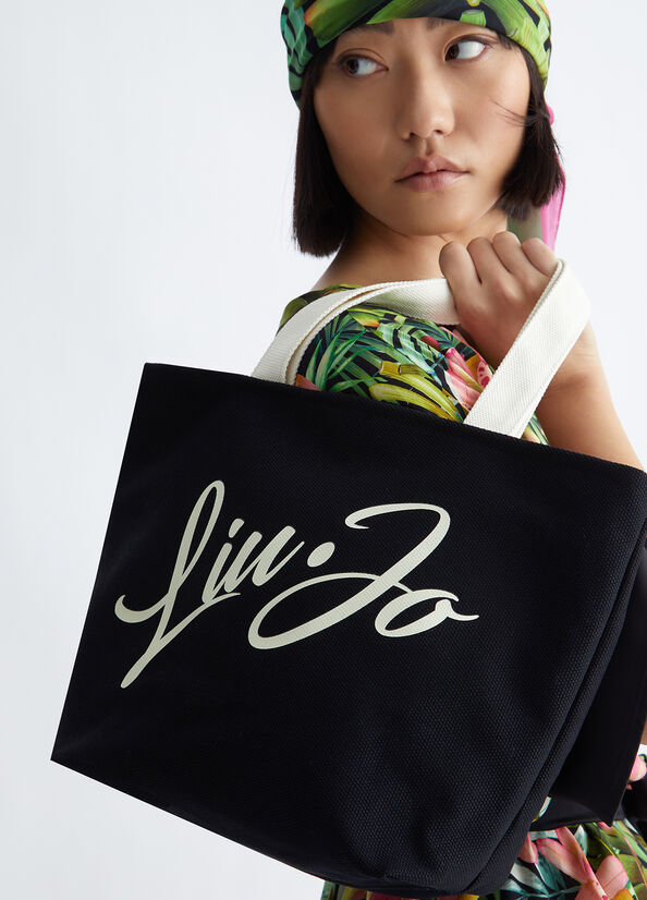 Black Liu Jo With Logo Women's Shopper Bag | IBA-582934