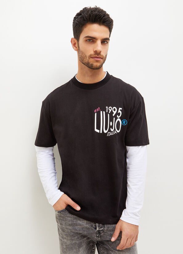 Black Liu Jo With Print Men's T Shirts | EQI-290437