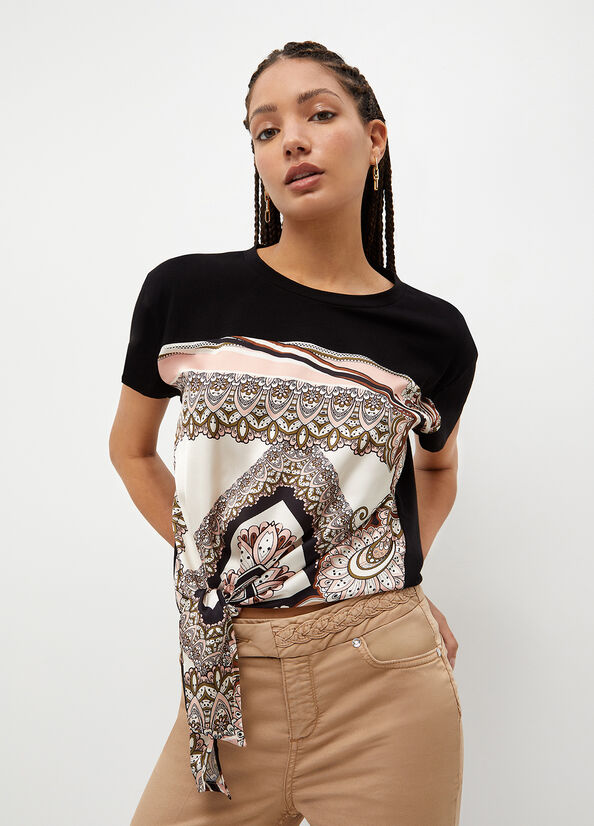 Black Liu Jo With Scarf Print Women's Tops | ITV-568397