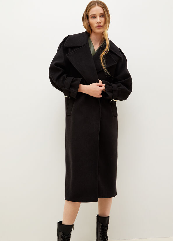 Black Liu Jo Wool Blend Trench Women's Coats | HVA-258763